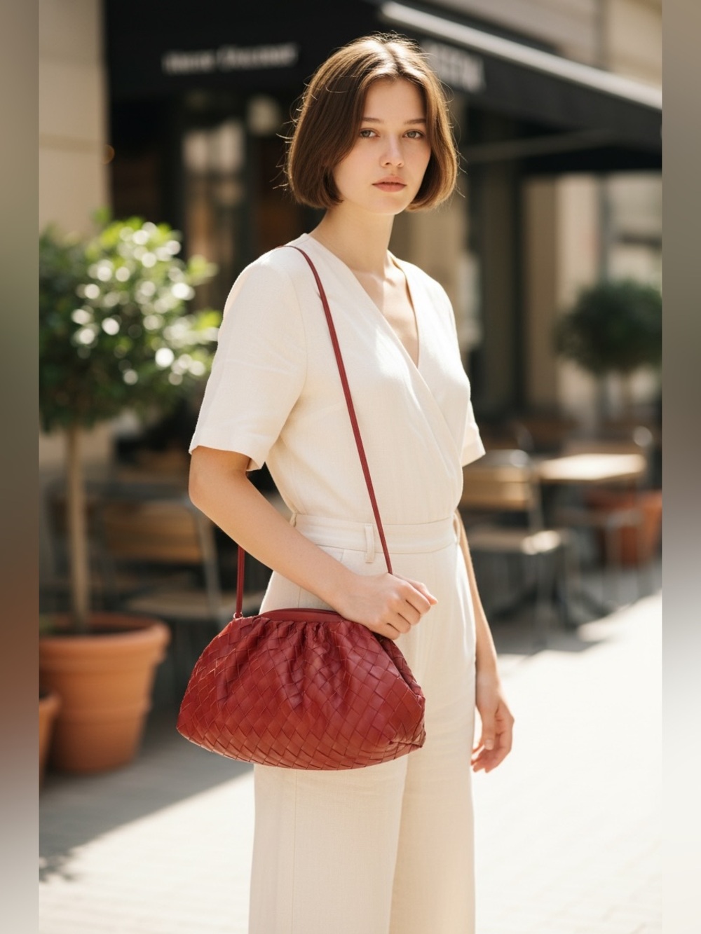 Vintage Faux Leather Woven Crossbody Bag.